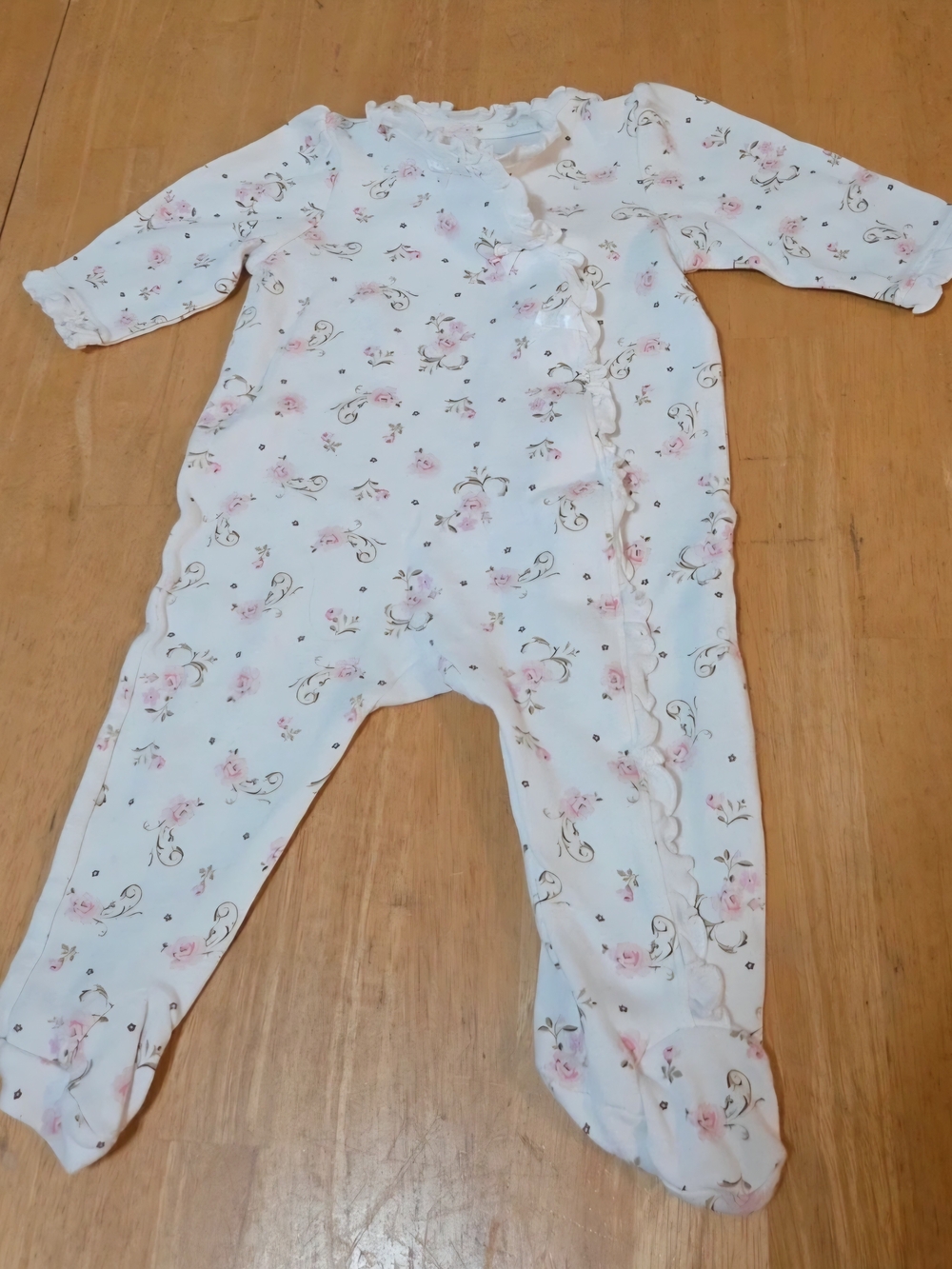 Little Me White Footed One-Piece with Pink Floral Print